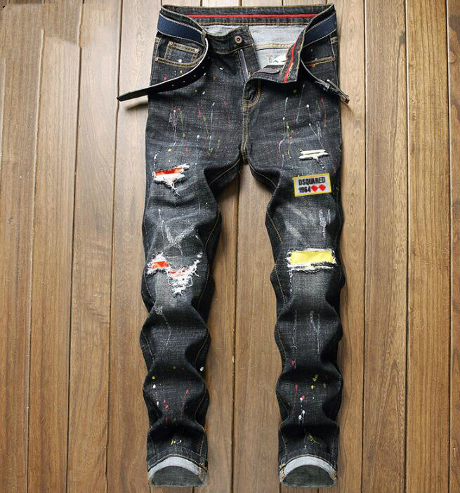 

21SS Men's brand Designers Jeans Distressed Ripped Biker Slim Fit Motorcycle Biker Denim For Mens Leisure fashion high quality Jeans A2, Black