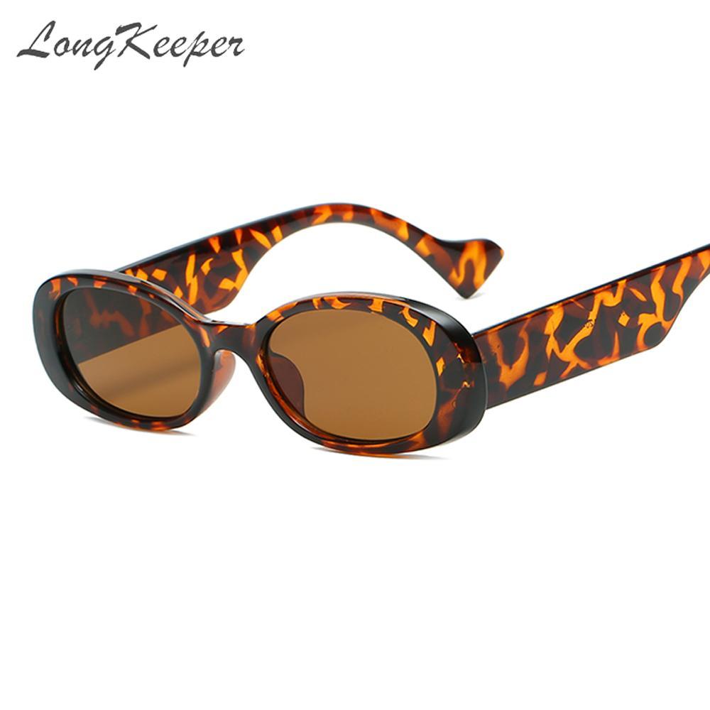 

LongKeeper 2021 Small Oval Sunglasses Women Men 90s Retro Vintage Sun Glasses Ladies Black Leopard Shades UV400