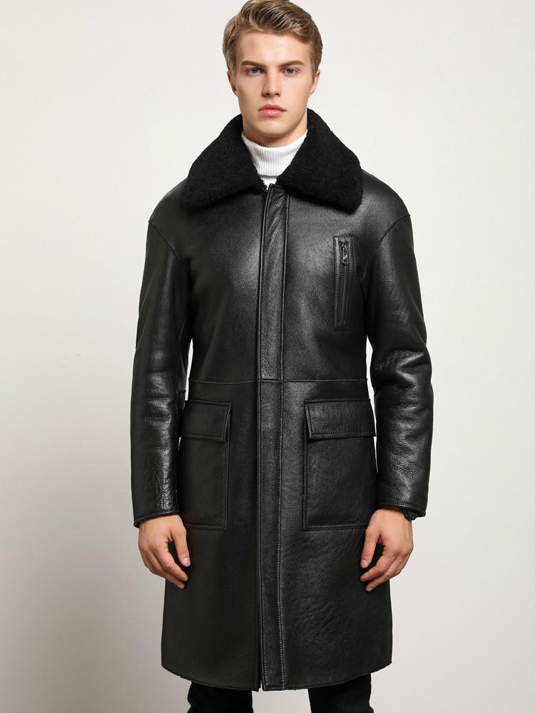 

Sheep Shearling Genuine Leather Jacket Men Winter Real Fur Coat Sheepskin Leather Coats Double-sided Wear 8408 KJ3633, Black