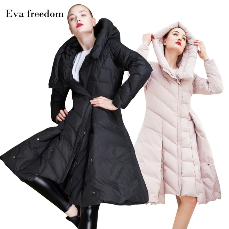 

Eva freedom down coat winter women down jacket hooded slim big skirt pendulum hooded women' fashion jacket EF18006, Black