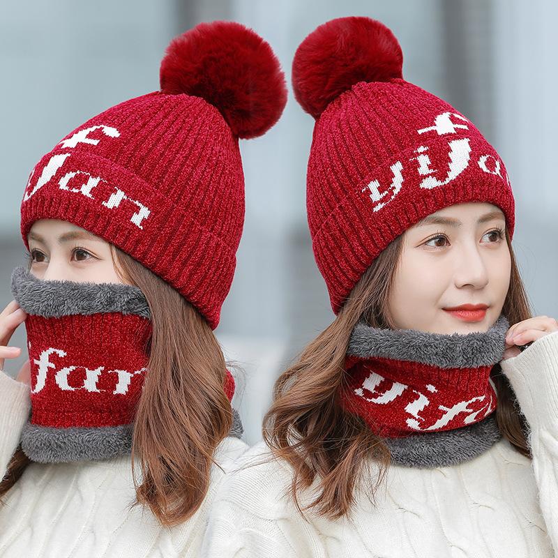 

Brand Winter knitted Beanies Hats Women Thick Warm Beanie Skullies Hat Female knit Letter Bonnet Beanie Caps Outdoor Riding Sets, Black