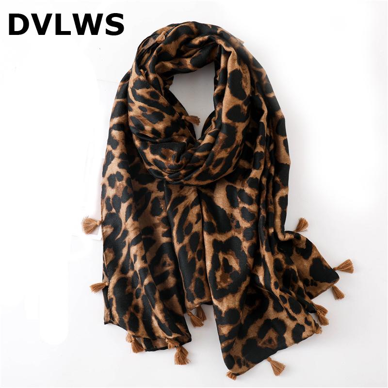 

2020 Spring Fashion Classic Leopard Scarf of Women Brown Blue Cuit Tassel Women's Scarf