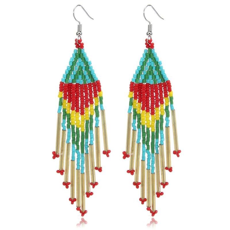 

ROYALBEIER Bohemian Multicolor Beads Statement Earrings Ethnic Drop Handmade Beaded Long Tassel Earrings For Women Jewelry