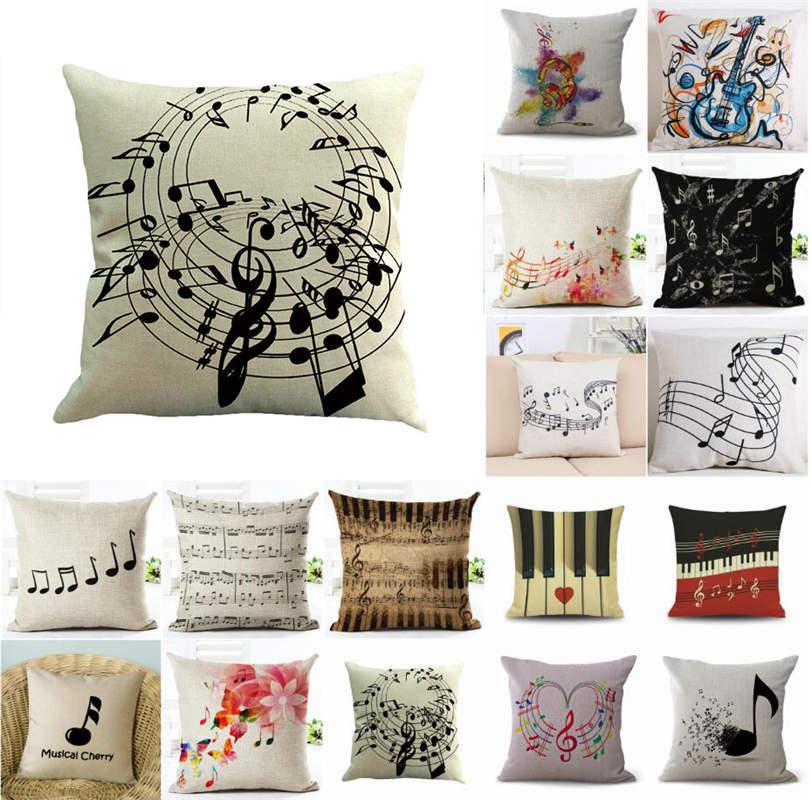 

Vintage Music Note Print Throw Pillow Case Cotton Linen Cushion Cover Art Home Office Living Room Sofa Decorative 45*45cm