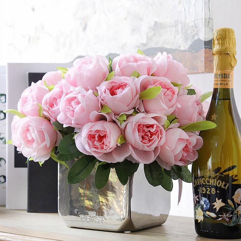 

Artificial Rose Real touch Fake silk flowers bridal bouquet for wedding party and home decor 1 bouquet 10 pcs flowers, Pink