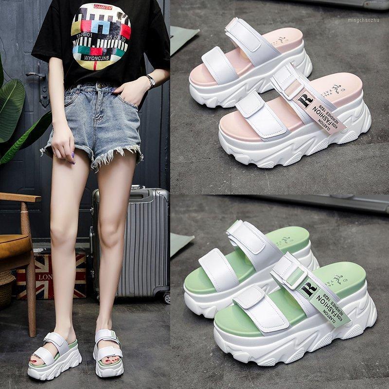 

2020 summer new wild sponge cake thick bottom half drag sports sandals female casual beach sandals and slippers Z8681, Pink