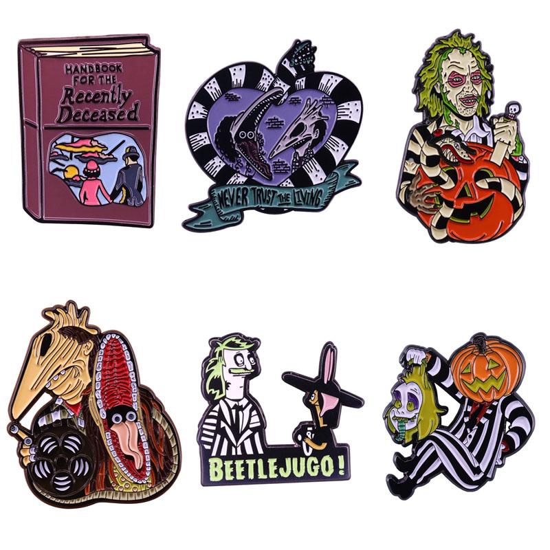 

Pins, Brooches Beetlejuice Handbook For The Recently Deceased Enamel Pin And Brooch Halloween Gothic Laple Fans Collection Gifts