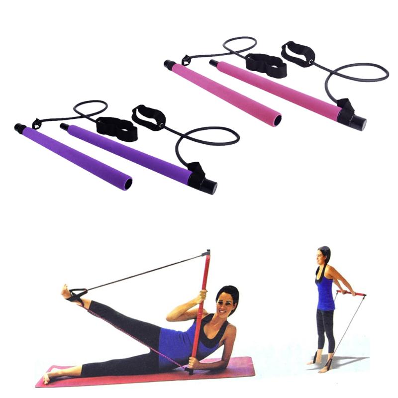 

Pilates Bar Kit Home Yoga Resistance Band Tube Exercise Stick Abs Booty Trainer