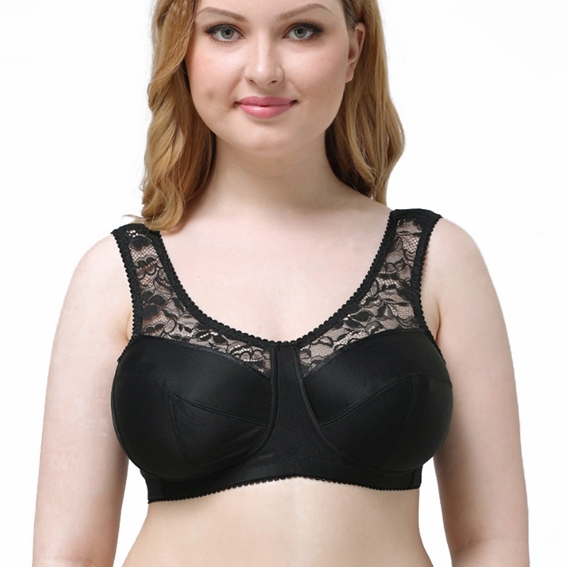 

Plus Size Full Coverage Lace Bras for Women Sexy Lingerie 34 36 38 40 42 44 46 B C D E F G H Cup Big Breast Wire Free Bralette 201202, Black