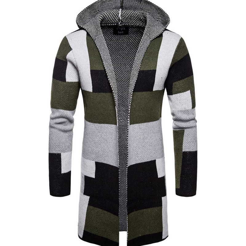 

Men fashion Jackets long style cardigan Outerwear sweater male Button drop ship foreign trade stripe color matching top coats, Green