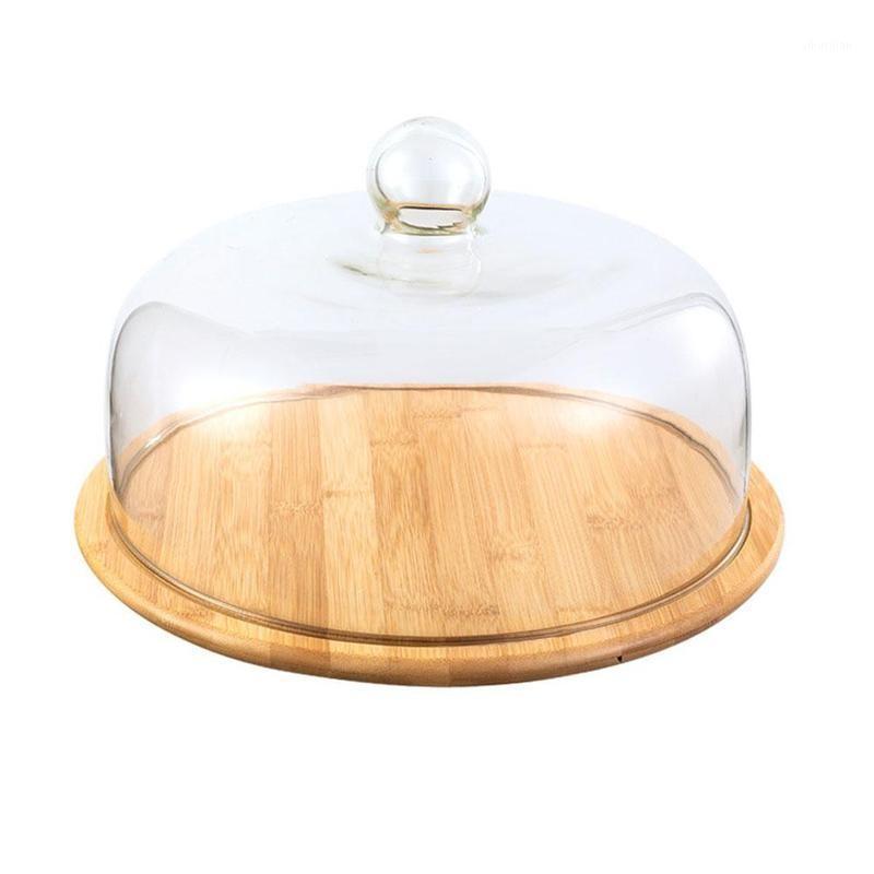 

Transparent Dustproof Cake Glass Cover Lead-Free Grade Cover Cake Fruit Glass Bamboo Tray1