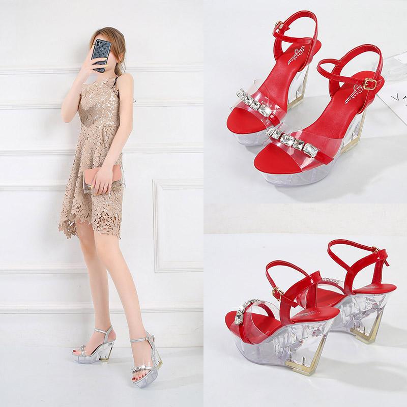 

Fashion Summer Wedges Platform Transparent Sandals Women Peep Toe High Heels Shoes Female Show Steel Pipe Dancing Sandals 34-43, Purple