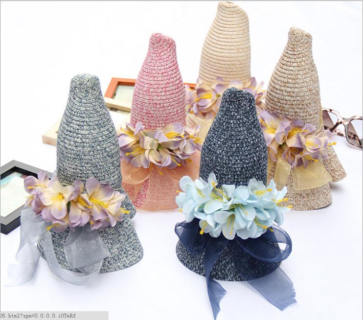 

Wide Brim Hats Folding Sun Hat Women Summer Straw For Elegant Lady Bucket With Flower Queen Beach Sunbonnet Caps 0098, As shown