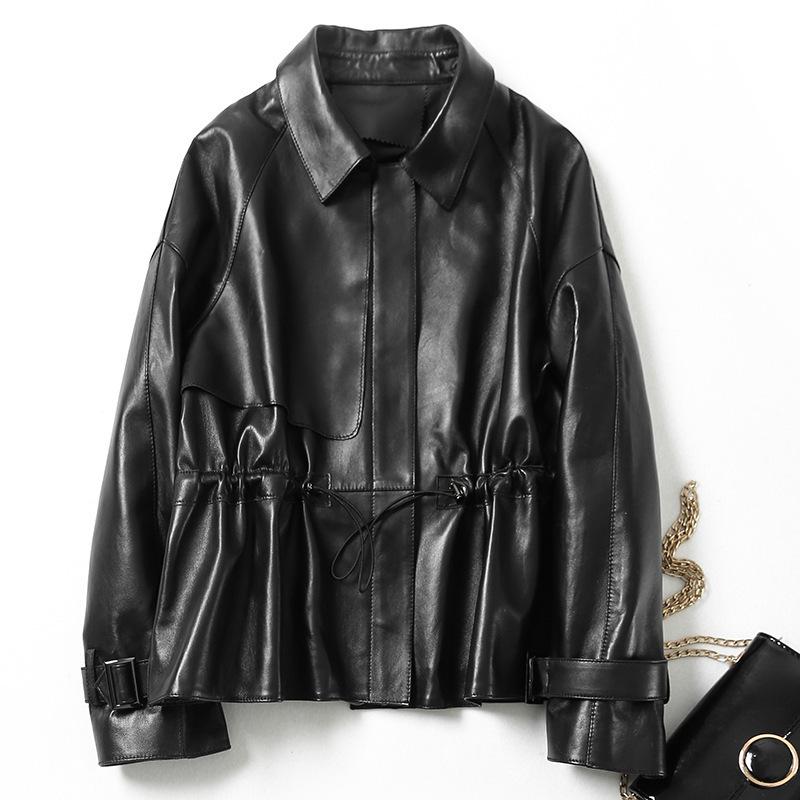 

Winter Genuine Leather Jacket Women Korean 100% Sheepkin Coat Spring Autumn Women's Leather Jackets Vintage Montone Jacket 8719, Black
