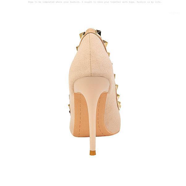 

LTARTA 10CM New Fashion Women's Shoes Stiletto Heel High Heel Pointed Shallow Mouth Rivets Single Shoes High Women ZWM1, Nude