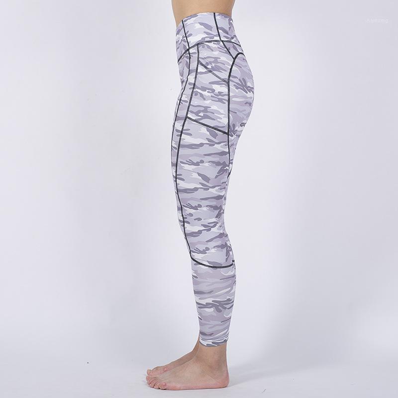 

2020 new spring high waist women fashion print Camouflage leggings yoga fitness running sports pants peach hip fitness pants1, Green