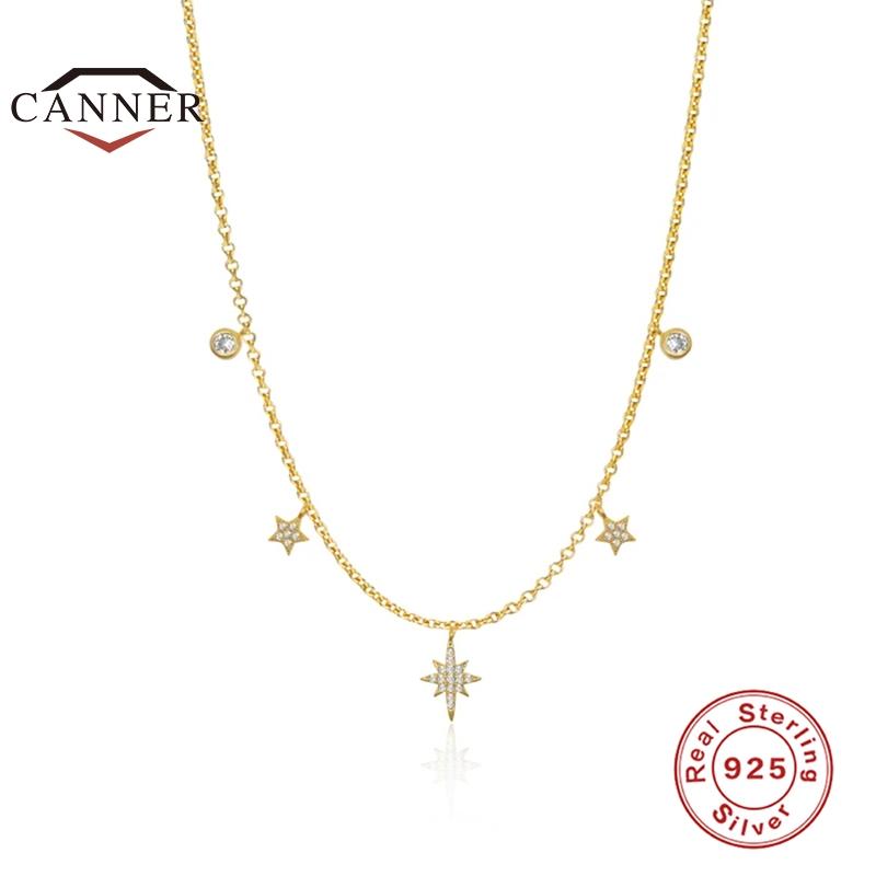 

CANNER 925 Sterling Silver Necklace for Women Star Zircon Octagonal Stacking Exquisite Ladies Chain Necklaces Jewelry Collares