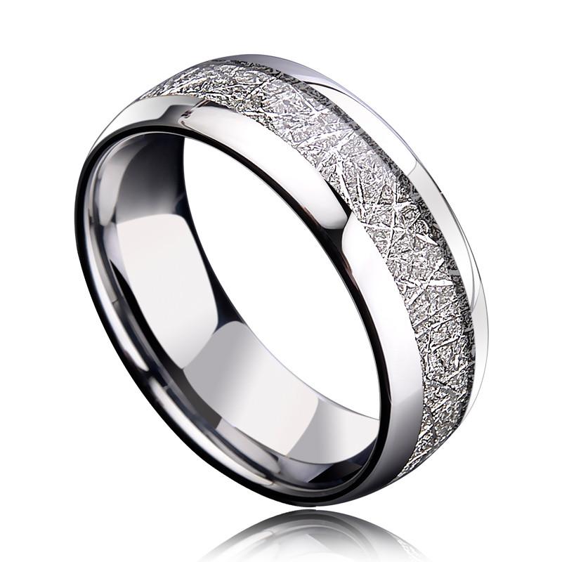 

Silver Color Men's Tungsten Ring with Meteorite Inlay Fashion High Polished Male Engagement Wedding Tungsten Carbide Ring