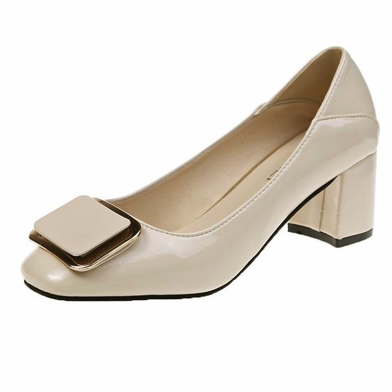 

2020 Lady's Shoes Pumps New Spring Waterproof Platform Buckle Shallow Mouth Round Head High Heels Single Shoes Ol Women's Shoes, Green