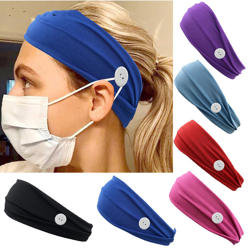 

Headband with Buttons for Nurses Moisture Wicking Sweat Band Elastic Yoga Hair Bands Accessories for Women Girls