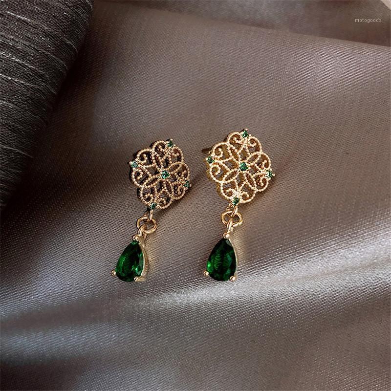 

FYUAN Vintage Hollow Alloy Drop Earrings for Women Exquisite Small Green Crystal Dangle Earrings Fashion Jewelry Gifts1