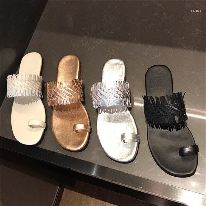 

Woman Slippers Weave Genuine Leather Flip Flops New Women Shoes Round Toe Casual Flats Fringe Shoes Women Fashion Slippers1, As pick