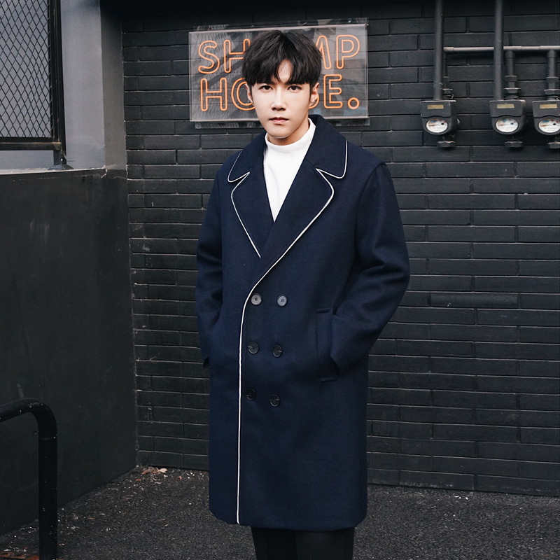 

2021 New Men's Medium Long-length Wool Coat with Korean Fashion Winter Coat. 4Q6J, 01
