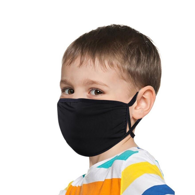 

Free Shipping Children's Breathable Dustproof Cotton Black White Face Mask Adjustable Washable Reusable Black Kids Face Mask With Neck Rope