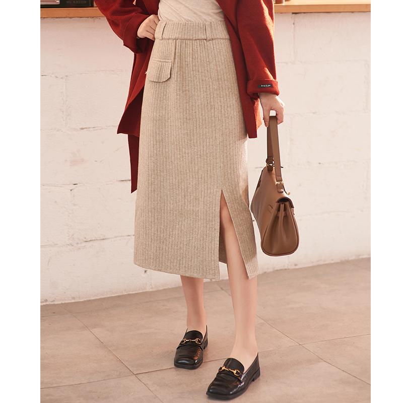 

MISHOW 2021 Winter Sikrts For Women Office Lady Mid Calf High Waist Fashion Solid Striped Female Bottom MX20D1798, Black