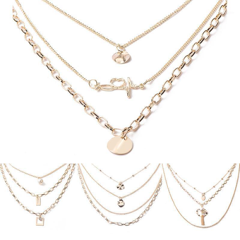 

Ximei Multi - layered necklace Women Girl Gold geometric Pearl letter necklace trend personality choker Jewelry1
