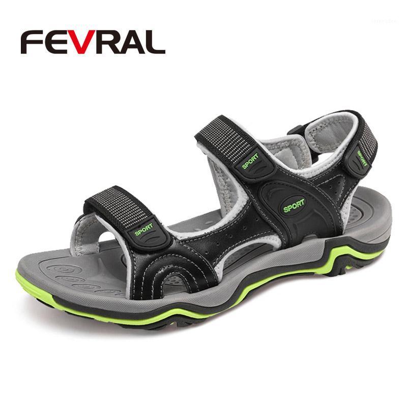 

FEVRAL Classic Men's Sandals Summer Soft Genuine Leather Sandals Comfortable Men Casual Shoes Beach Roman Big Size 35~461, Black