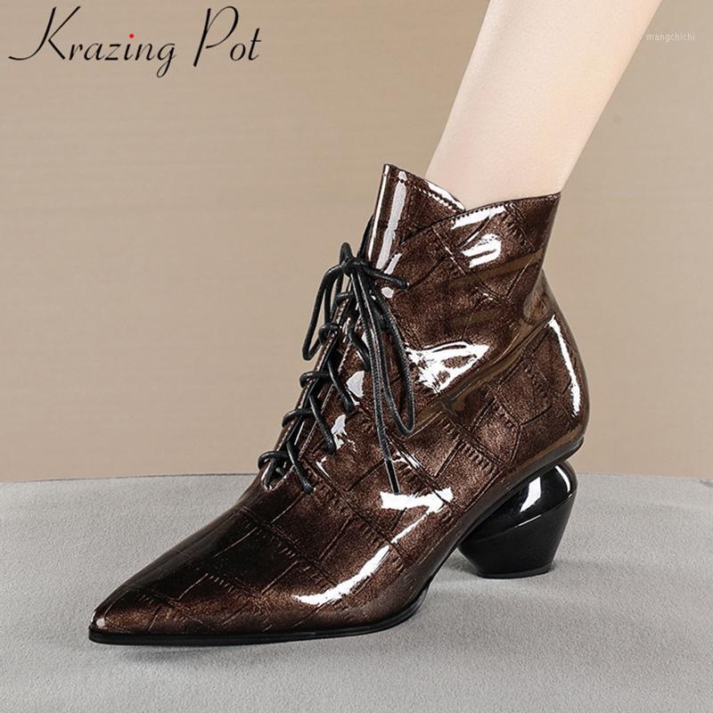 

Krazing pot 2020 fashion microfiber pointed toe strange style mature concise winter shoes office lady work ankle boots L2f31, Black