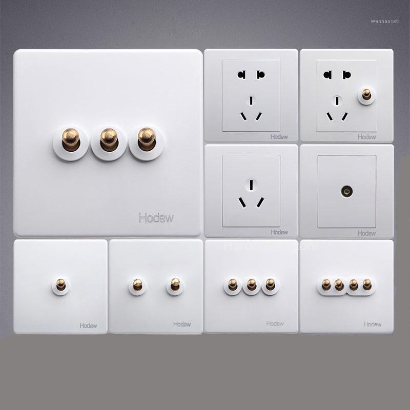 

High Quality 86 Retro White Wall Lamp Brass Toggle Switch Outlet Single Dual Control 2 Way Light Switch Socket Panel Set1
