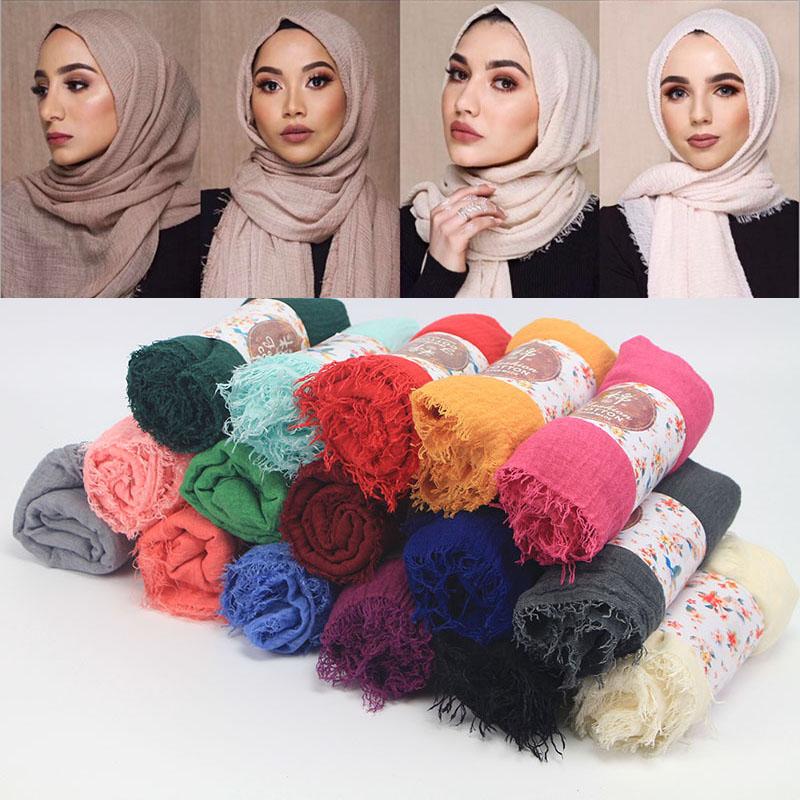 

Solid 90*180cm Women Scarf Shawl Neckerchief Muslim Crinkle Hijab Soft Cotton Linen Headscarf Islamic Hijab Scarves Wraps