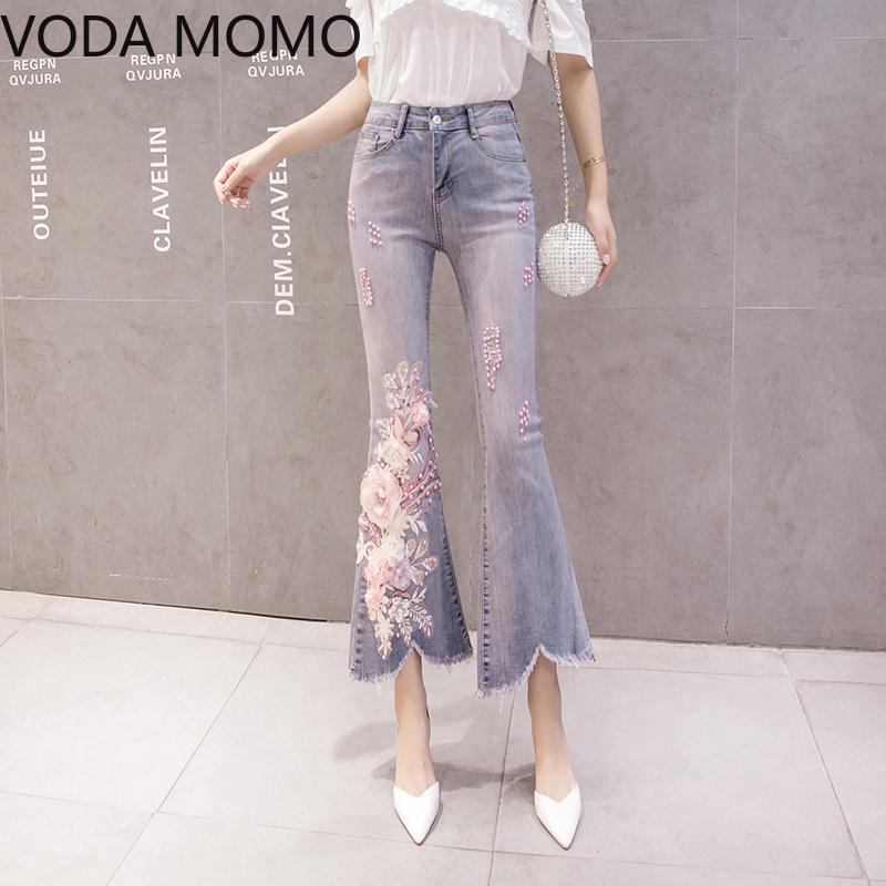 

Hot Cowboy embroidery WOMEN'S beading flare Pants Jeans for Womentrousers Jeans Slim Fit Slimming Cowboy for Women 2020, Light blue