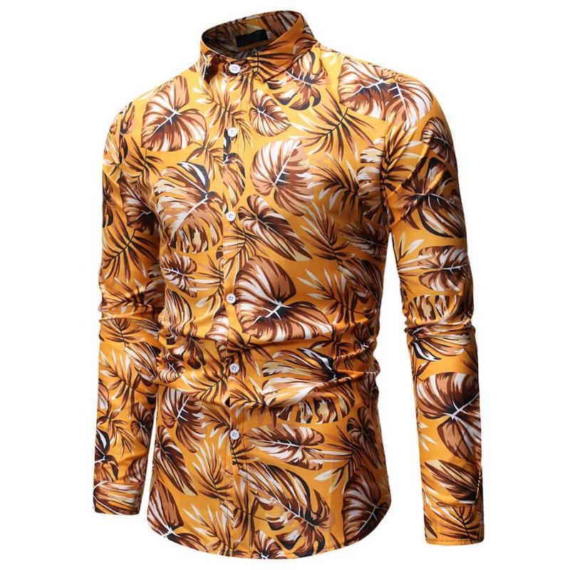 

Loldeal Men Vintage Button Down Long Sleeve Casual Cotton Floral Printed Shirt, Blue