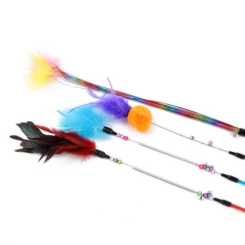 

Funny Colorful Feather Teaser Wooden Wand Toy For Cat Kitten Interactive Toy Fishing Stick With Catnip Small Mouse