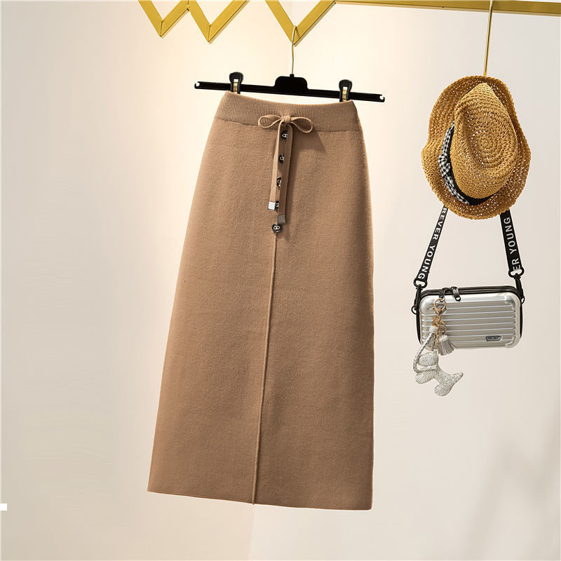 

New inverno 2021 feminino malha meados de bezerro saia slida grosso single-breasted maxi saias hip y344 NEUS, Heise