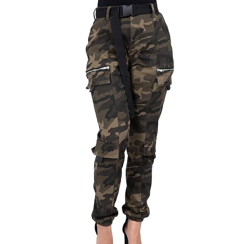 

Women Camouflage Pants Cargo High Waist With Matching Belt Capris Hip Hop Slim Trousers Casual Pockets Long Pants Combat Pant#k8, Black