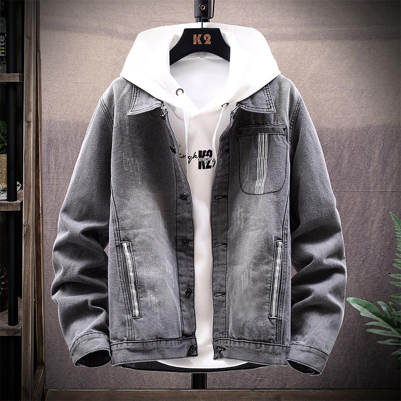 

Denim Jacket Men's Fall Trend Lapel Long Sleeve Tooling Denim Jacket, Black