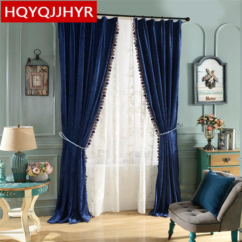 

Custom-made high-end American bedroom floor curtains Blackout Classic luxury solid color curtains for Living Room /kitchen, Tulle