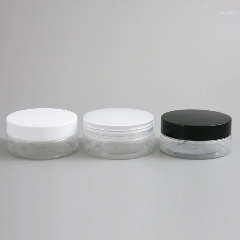 

30pcs Transparent Clear Empty Plastic Round Jar with black white Lids screw cap 50g 50ml Cosmetic Containers Cream sample jars1