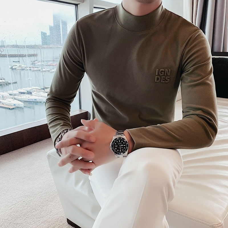 

Autumn Winter Turtleneck Men T Shirt Fashion Long Sleeve Casual T-Shirts Men Clothing Comfortable Velvet Tee Shirt Homme 201203, Dark grey