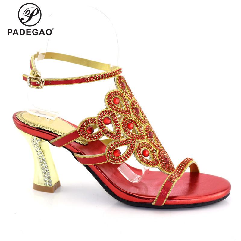 

Lates New Design African Women Shoes in Red Color High Quality Italian Decorate with Rhinestone for Wedding, Blue
