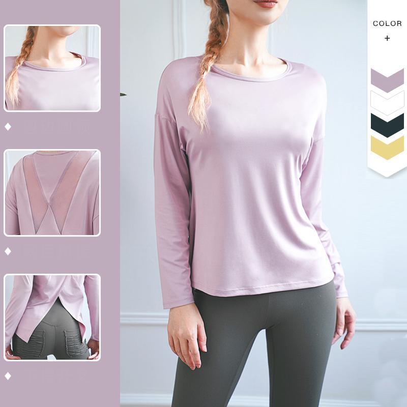 

Long-Sleeve Sports Top Women' Stretch And Quick-Drying Fitness Clothes Mesh Beautiful Back Running Yoga Wear1, Purple