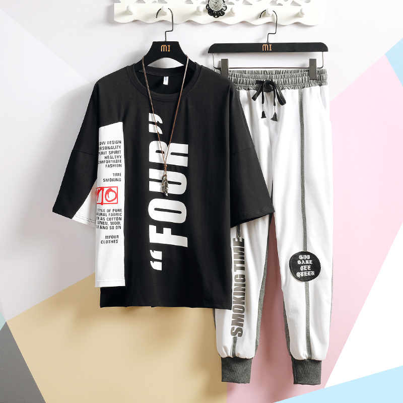 

2021 New Mens Short Sleeve Sportwear Suit Fashion Solid Half Sleeved Male Clothing T-shirt +pants Men Sportswear 2 Pcs 72rf