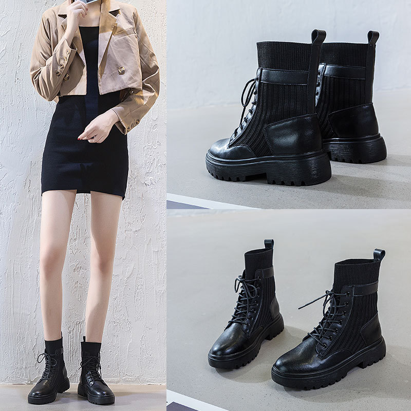 

boots women's autumn 2020 women's new thick bottom motorcycle high boots black natural roll cross border