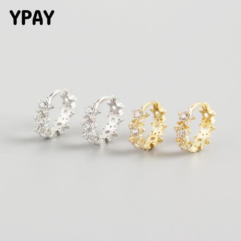 

YPAY 100% Authentic 925 Sterling Silver Earrings for Women Europe INS Geometric Star Circle Earring Pave with Full Zircon YME726