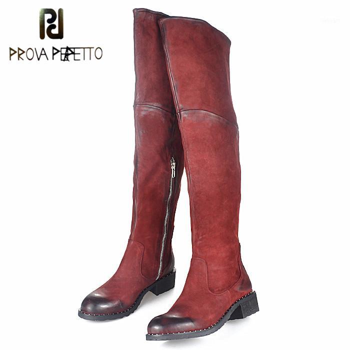 

Prova Perfetto Sheepskin Women Thigh High Boots Rivets Studded Over the Knee Boots Flat Solid Color Boot High Botas Mujer1, Black lether in