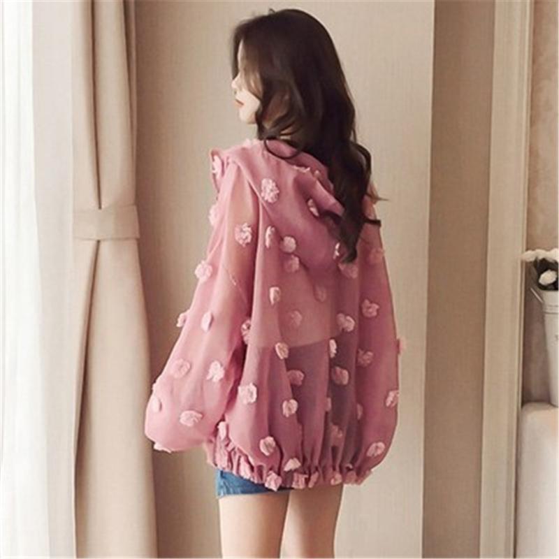 

Women's Jackets Korean Fashion Thin Summer Jacket Woman Causal Sun-protective Coat 2022 Flower Cardigan Hooded Outerwear ZY4963, Black;brown